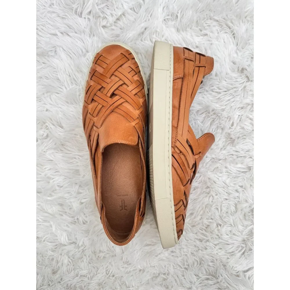 Frye Ivy Huarache Woven Leather Slip-On Sneakers Tan Cognac Size 8.5M